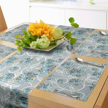 

Floral Table Runner & Placemats Swirls Daisy Flower Bouquets Beauty Exquisite Flourishing Nature Essence Set for Dining Table Placemat 4 pcs + Runner 14 x90 Sky Blue Grey Apricot by Ambesonne