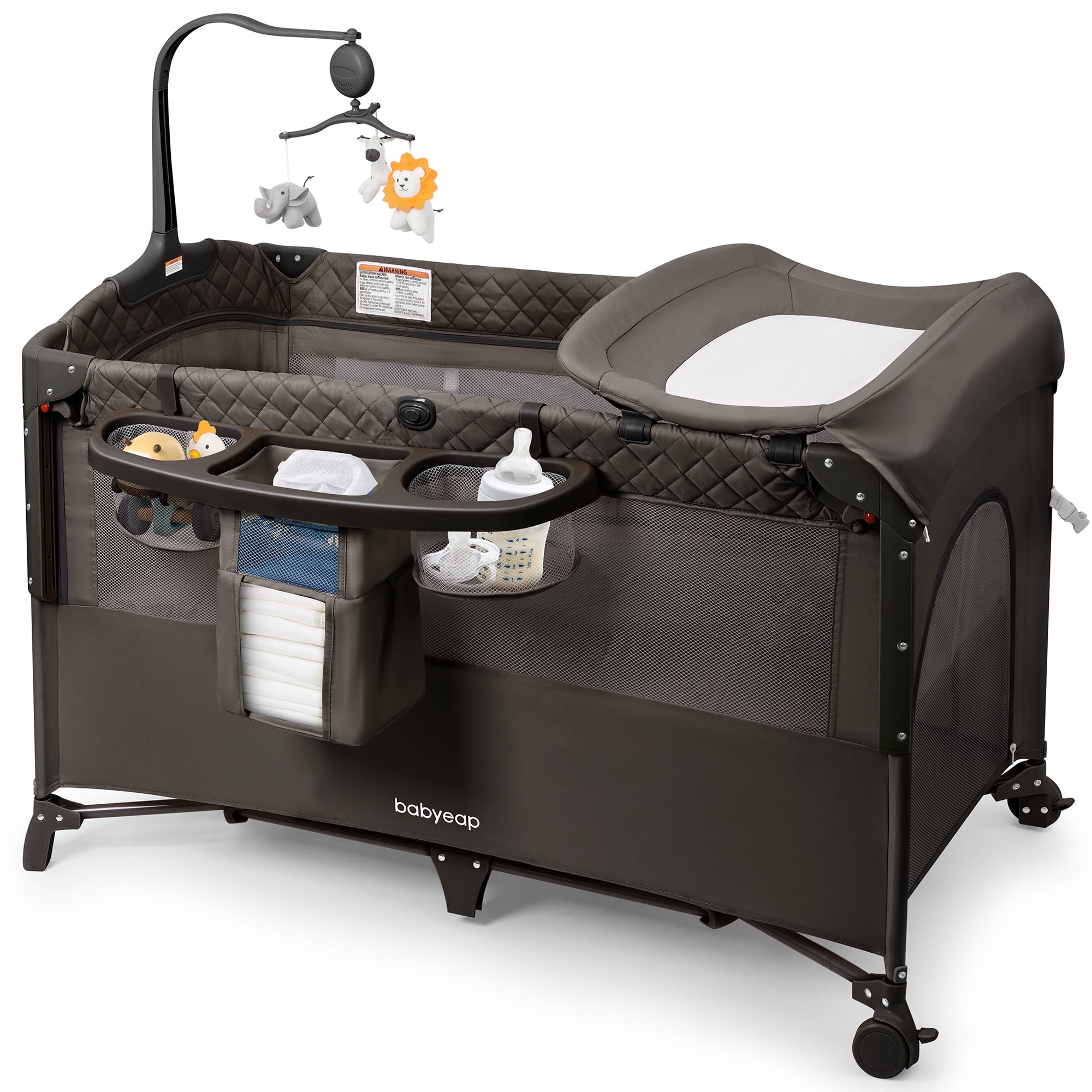 Babyeap 5-in-1 Baby Bassinet with Playard Mode & Changing Table,Bedside Sleeper for Newborns and Infants,Gray