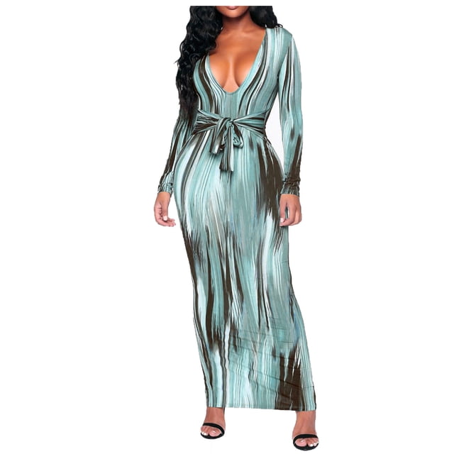 Vestidos Para Mujer Otoño Manga Larga Mind Of My Own Maxi Vestido Visualmente Ajustado Vestido Largo Con Tirantes Bolso de Moda Vestido Con Estampado de Rayas A La Cadera Odeerbi ODB146637