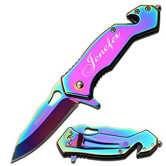 GIFTS INFINITY Pocket Knife, Lock-Back Pocket Knife with Clip, Rainbow Ti-Coated Stainless Steel Handle with Perfect Grip, Color - Rainbow