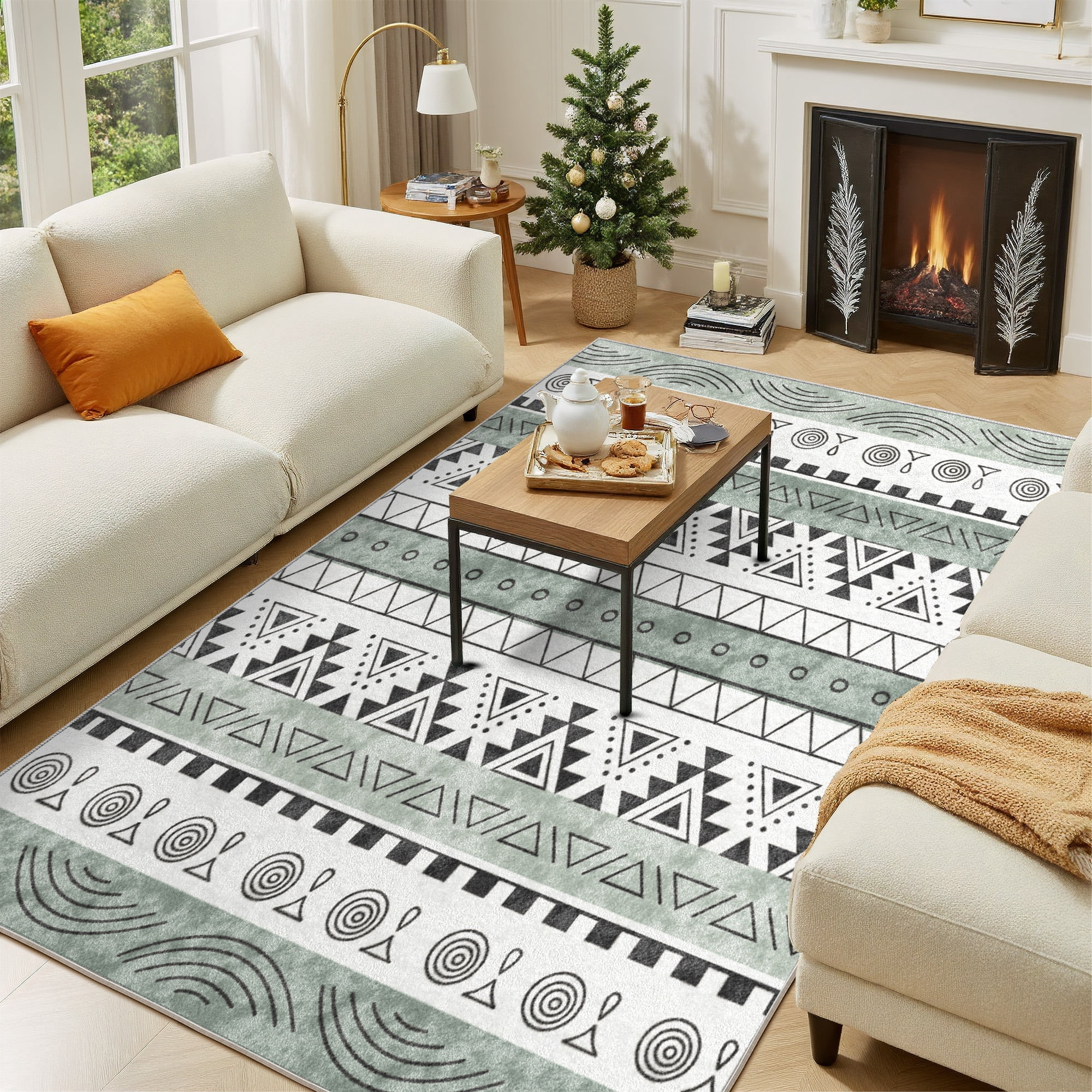 EnHomee Area Rug for Living Room 5x7 Area Rugs for Bedroom Machine Washable Area Rug,Green
