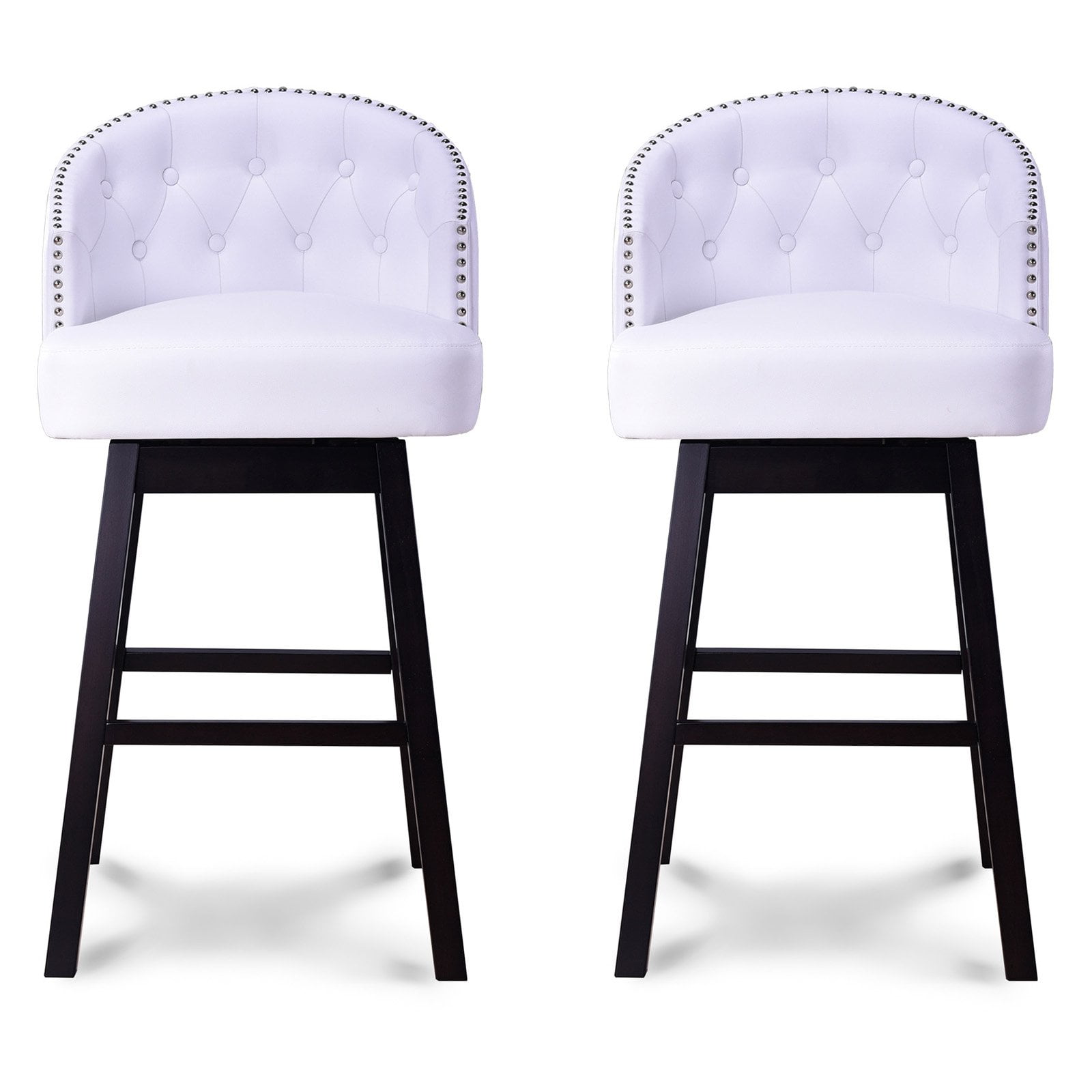 Baxton Studio Avril Modern And Contemporary White Faux Leather Tufted Swivel Barstools With Nailhead Trim