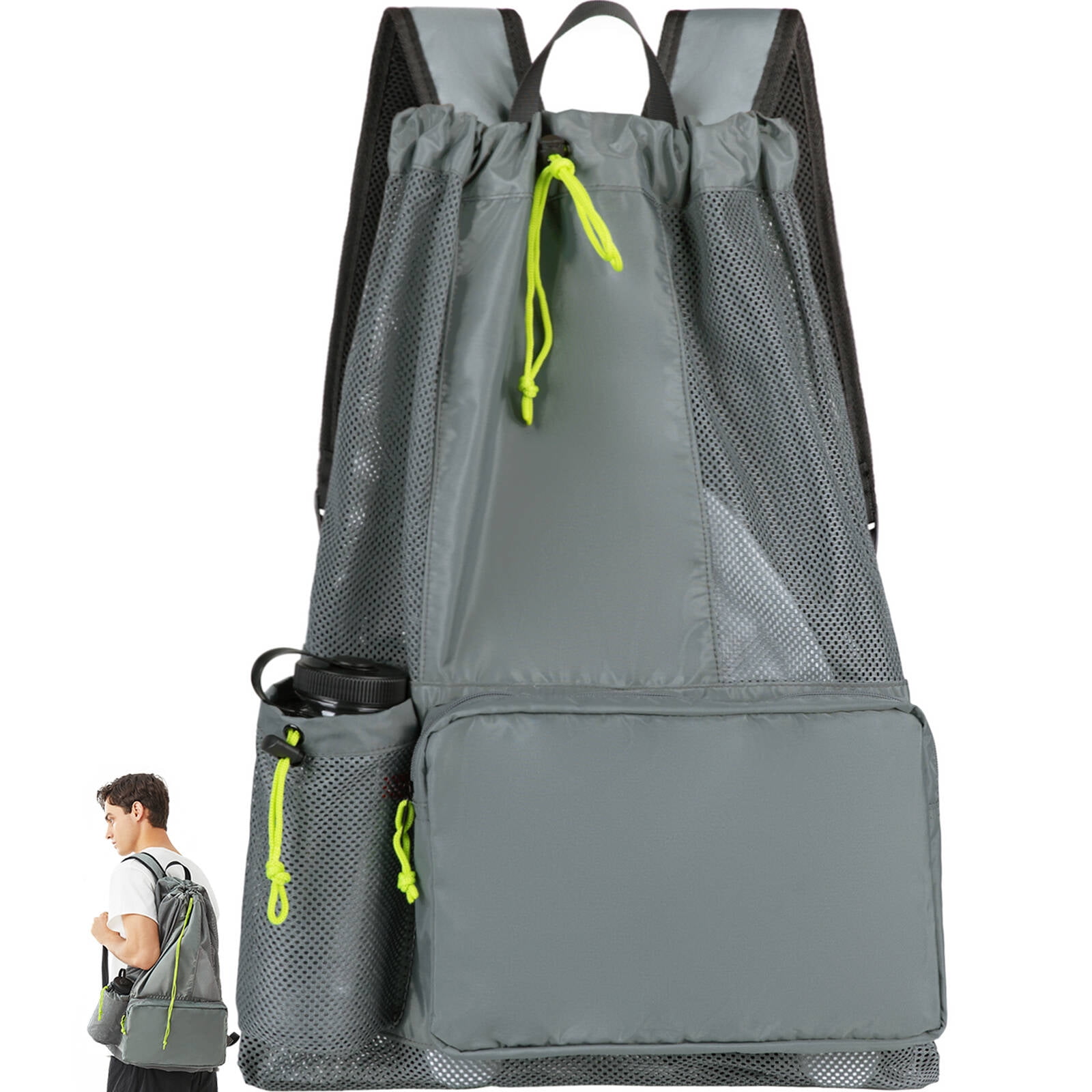 Swim Bag for Swimmers Mesh Beach Bag Backpack Grey