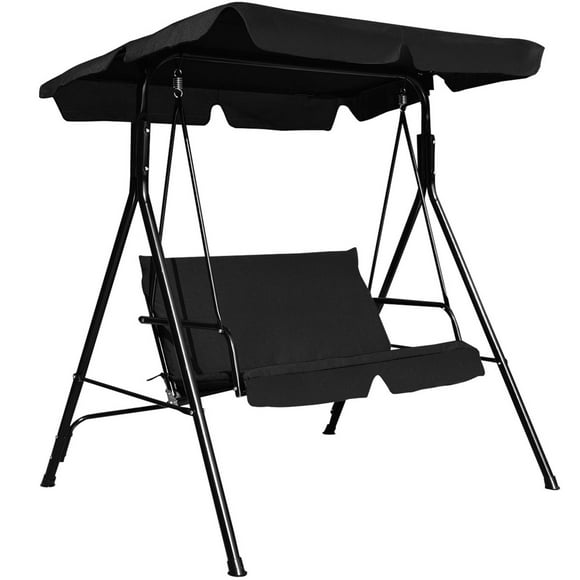 Costway Patio Loveseat Canopy Swing Glider Hammock Cushioned Steel Frame Black