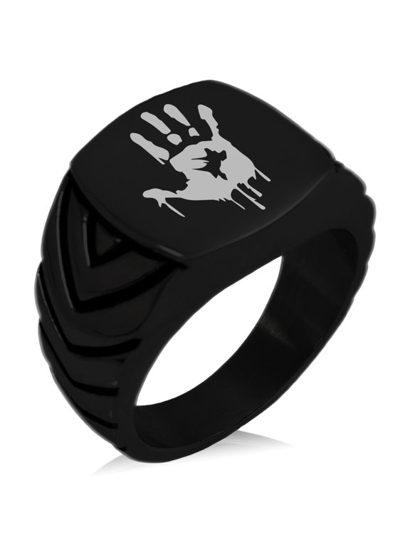 Stainless Steel Biohazard Zombie Hand Mark Chevron Pattern Biker Style Polished Ring