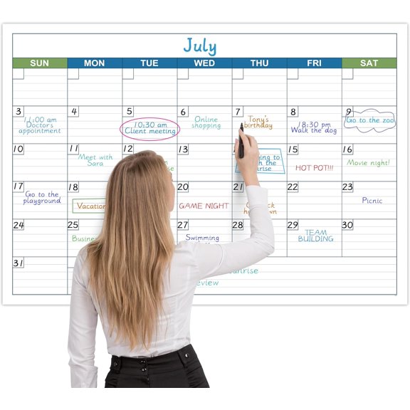 Large Dry Erase Calendar - Undated 1 Month Dry Erase Calendar for Wall, 40" x 28", Erasable & Reusable Laminated Dry Erase Wall Calendar with 10 Round Stickers, Large Space for Office