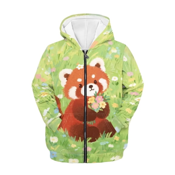 chaqlin Cute Hoodies for Teen Girls Trendy Red Panda Zip Up Hoodie Cute Long Sleeve Hooded Sweatshirts Casual Sports Jacket with Pockets