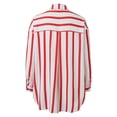 thumbnail image 4 of Striped Shirt Womens Long Sleeve Fashion Casual Collar Regular Fit Button Down Shirt Comfortable Lightweight Classic Blouse with Pocket Red XXL, 4 of 4