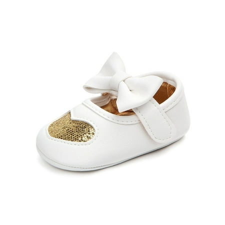 

SIMANLAN Infant Mary Jane Flats Non-slip Crib Shoes Soft Sole Princess Shoe Baby Girls Boys Cute Moccasins Newborn First Walkers Gold 12-18 months