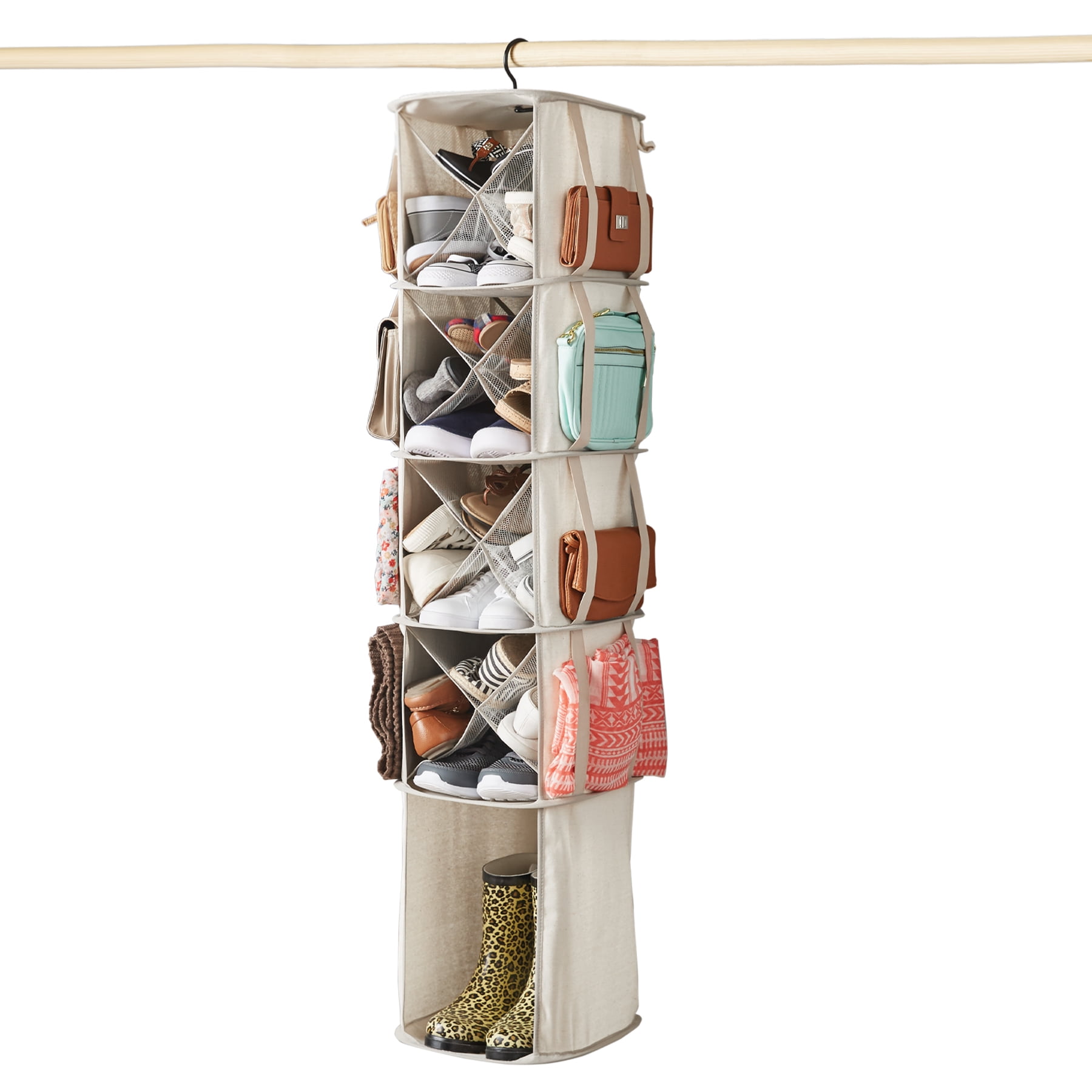 Mainstays 5-Tier/16-Pair Shoe Canvas Carousel Organizer - Great for Bedroom Closets and Organization
