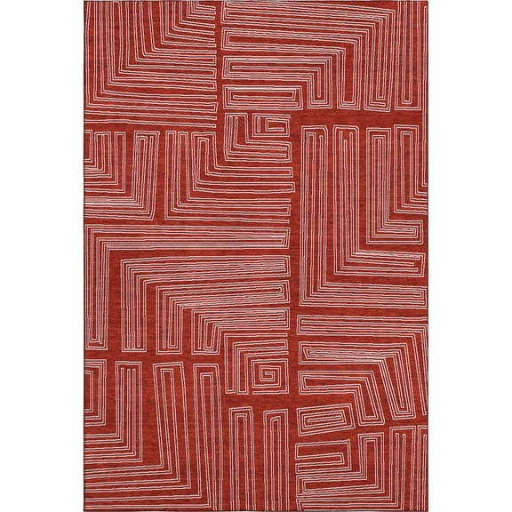 Addison Rugs Mayfield Premium Machine Washable Transitional Geometric Red Rectangle Rug, 5' x 7'6"