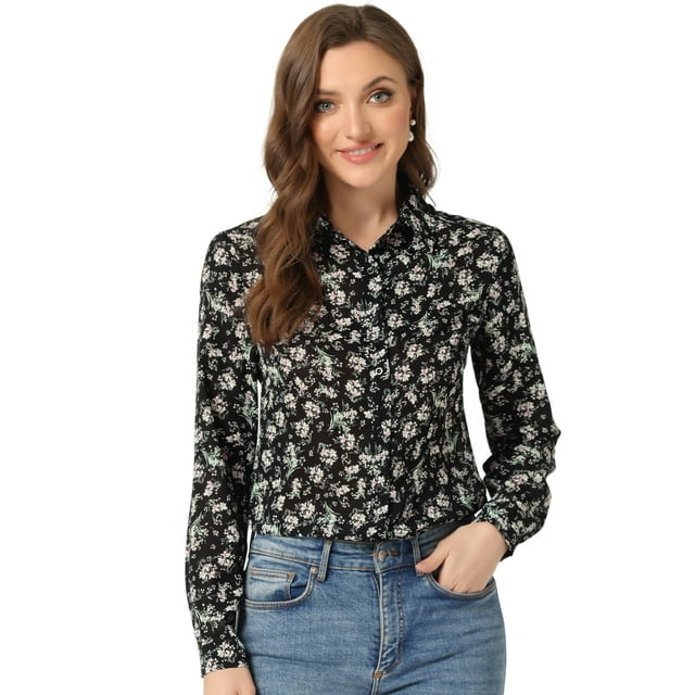 CamiFloral Con Botones Y BluDe ManLarCon Cuello En PunPaMujer Negro1 XL