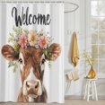 thumbnail image 3 of Shower Curtain Cute Bull Shower Curtains for Bathroom Decor, Waterproof Polyester Shower Curtain Set with Hooks, Extra Long 72" x 84" Flowers Wreath, 3 of 9