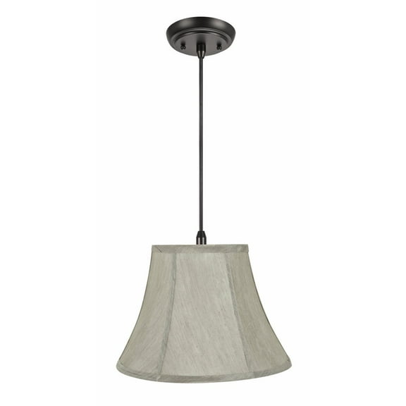 Aspen Creative 70218-11 One-Light Hanging Pendant Ceiling Light with Transitional Bell Fabric Lamp Shade, Silver-Grey, 13" width