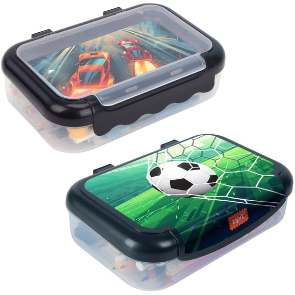 ZIPIT: Pencil Box Bundle: Soccer & Race Car - Recycled Plastic Cases, Large Capacity Storage Organizers, School Supplies-Stationary, Kids-Girl-Boy
