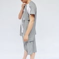 thumbnail image 5 of mihongmao Summer Two Piece Sets for Men Casual Outfits Men's Solid Color Pocket Full Open Short Sleeve Round Neck T-Shirt with Elastic Waist Shorts Sets Gray M, 5 of 7