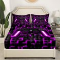 thumbnail image 2 of Video Game Bed Sheets Twin Gaming Bedding Set Gaming Fitted Sheet Teen,2 Pcs Black Purple Checkered Gamepad Fitted Sheets Neon Lights Geometric Decor, 2 of 5