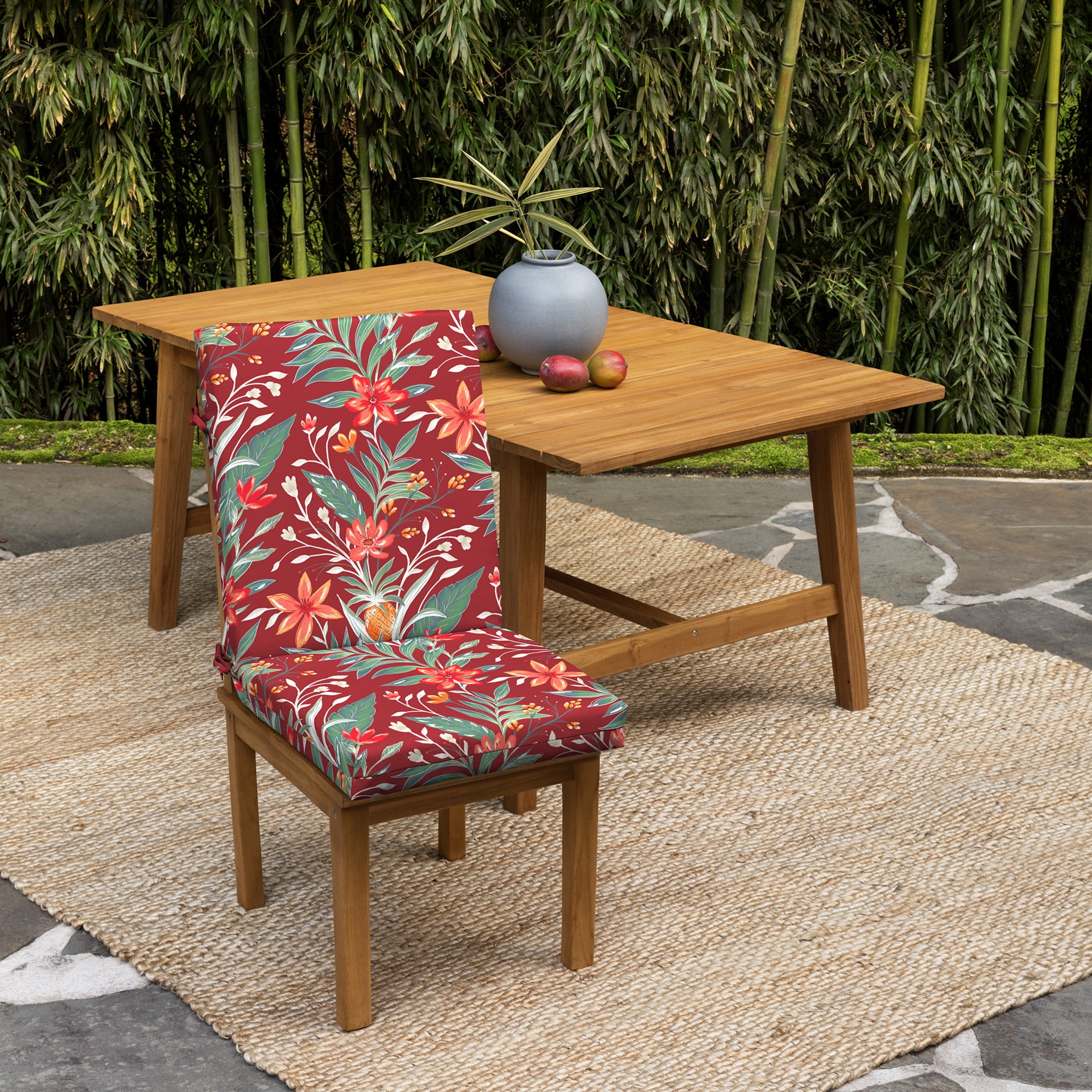 ARDEN 4-Pack earthFIBER Outdoor Patio Dining Chair Cushion, 20x44, Rain-Proof Seat Pad, Fade-Resistant Outdoor Cushion Luau Red Tropical Floral
