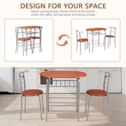 Ktaxon 3 Piece Dining Set, Compact 2 Chairs and Table Set with Oval Tabletop Small Kitchen Dining Set for 2, Perfect for Apartment & Small Spaces, Cherry Brown & Sliver