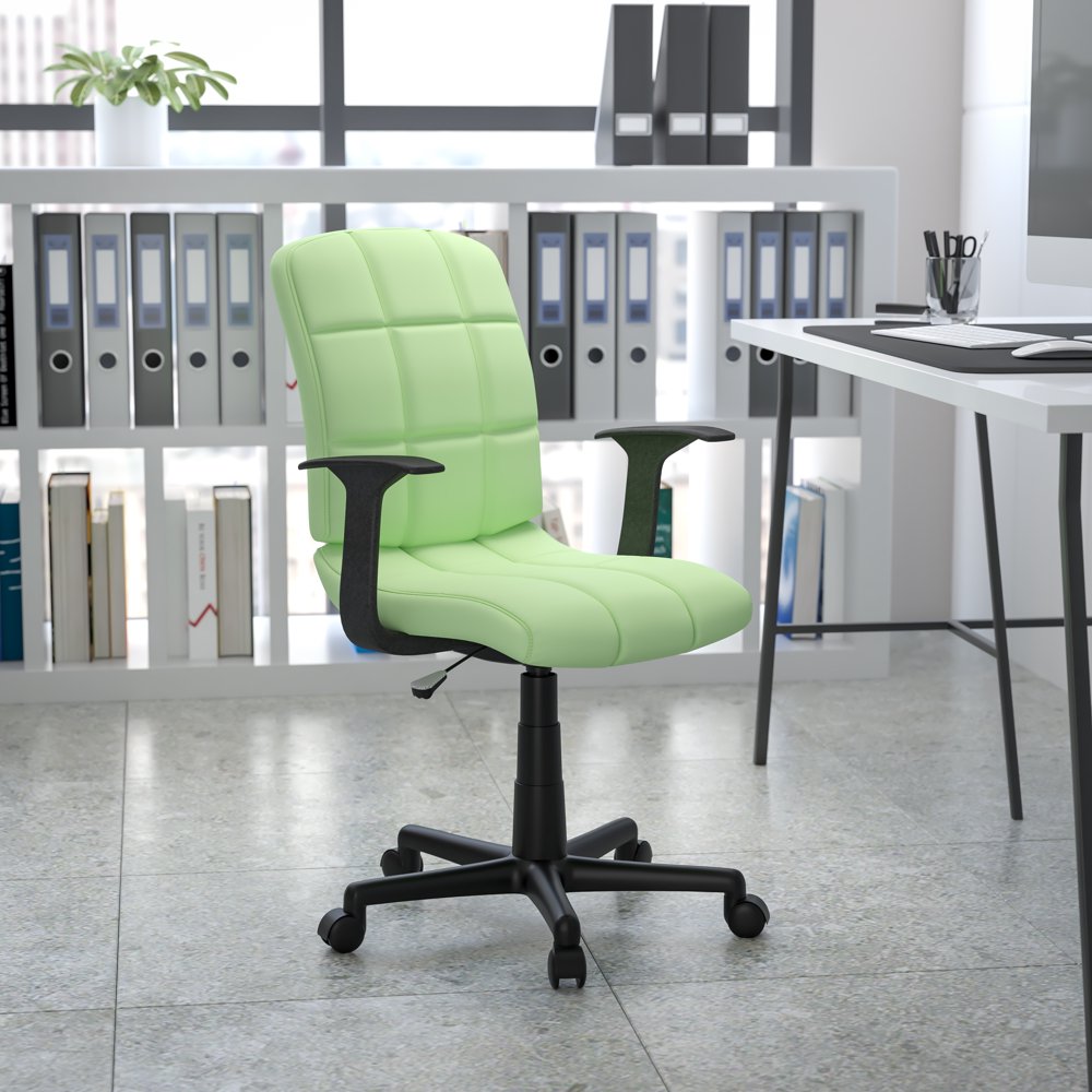 Flash Furniture MidBack Green Quilted Vinyl Swivel Task Office Chair with Arms