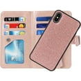 thumbnail image 6 of for iPhone Xs/iPhone X Wallet Case,[6 Card Slots] [Zipper Cash Pocket] [Wrist Strap] Detachable 2 in 1 Magnetic Leather Slim Cover Case for iPhone Xs for Girl Women,5.8" Bling Rosepink, 6 of 17