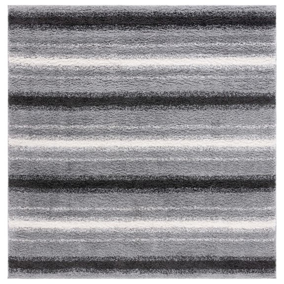 SAFAVIEH Border & Stripe Jerred Striped Shag Area Rug, Grey/Black, 6'7" x 6'7" Square