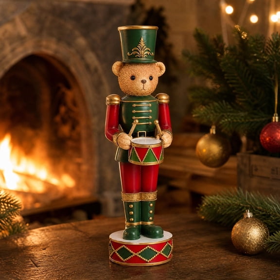 Darzheoy Christmas Nutcracker Bear Figurine, Resin Drummer Statue, Holiday Tabletop Decorative Accent, Christmas Decorations Indoor for Home Mantel Shelf