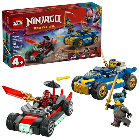 LEGO NINJAGO Rogue vs. Drix Race Car Duel Building Toy for Preschool Kids - Ninja Toy with Starter Brick for Boys & Girls, 4  - Gift Idea for Birthdays & Dragons Rising Fans - 71840