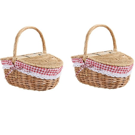 

2X Country Style Wicker Picnic Basket Hamper with Lid and Handle & Liners for Picnics Parties and BBQs
