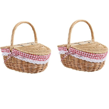 

2X Country Style Wicker Picnic Basket Hamper with Lid and Handle & Liners for Picnics Parties and BBQs