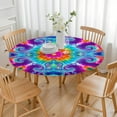 thumbnail image 3 of Colorful Rainbow Tie Dye Spiral Pattern Round Fitted Tablecloth with Elastic Edge,Dining Table Cover Waterproof,Outdoor Round Tablecloth for Camping,Dining,Indoor and Outdoor, 3 of 7