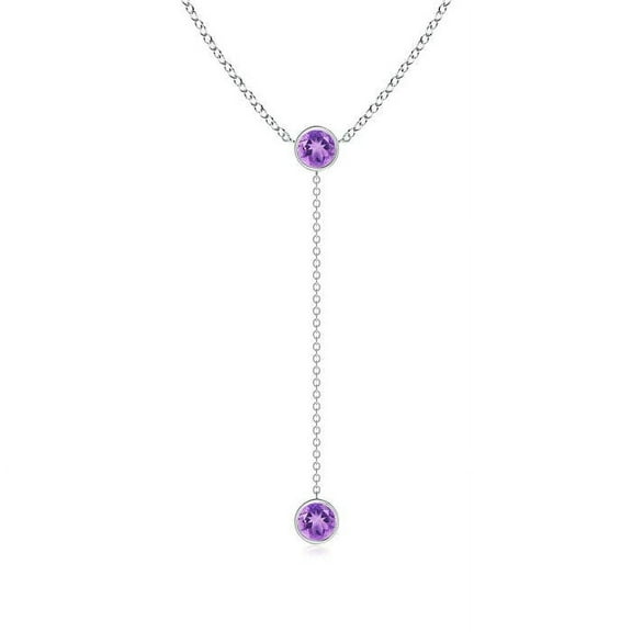 ANGARA Natural Bezel-Set Round Amethyst Lariat Style Necklace in 14K White Gold for Women (Size-5mm) | February Birthstone, Birthday, Anniversary, Jewelry Gift for Women | Natural Amethyst Necklace