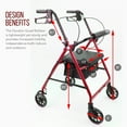thumbnail image 4 of Dynarex DynaGo Quad Rollator, 6" Wheels, Padded Seat, Backrest, Storage Pouch with an Aluminum Durable Frame, 300 Lb. Weight Capacity, 1 Rollator, Red, 4 of 8