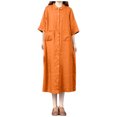 thumbnail image 1 of Robe d'Été pour Femmes 2024 Mode Grande Taille Décontractée Coton Lin Manches Courtes Col à Revers Robe Unie 50 % de Réduction Liquidation!, 1 of 5