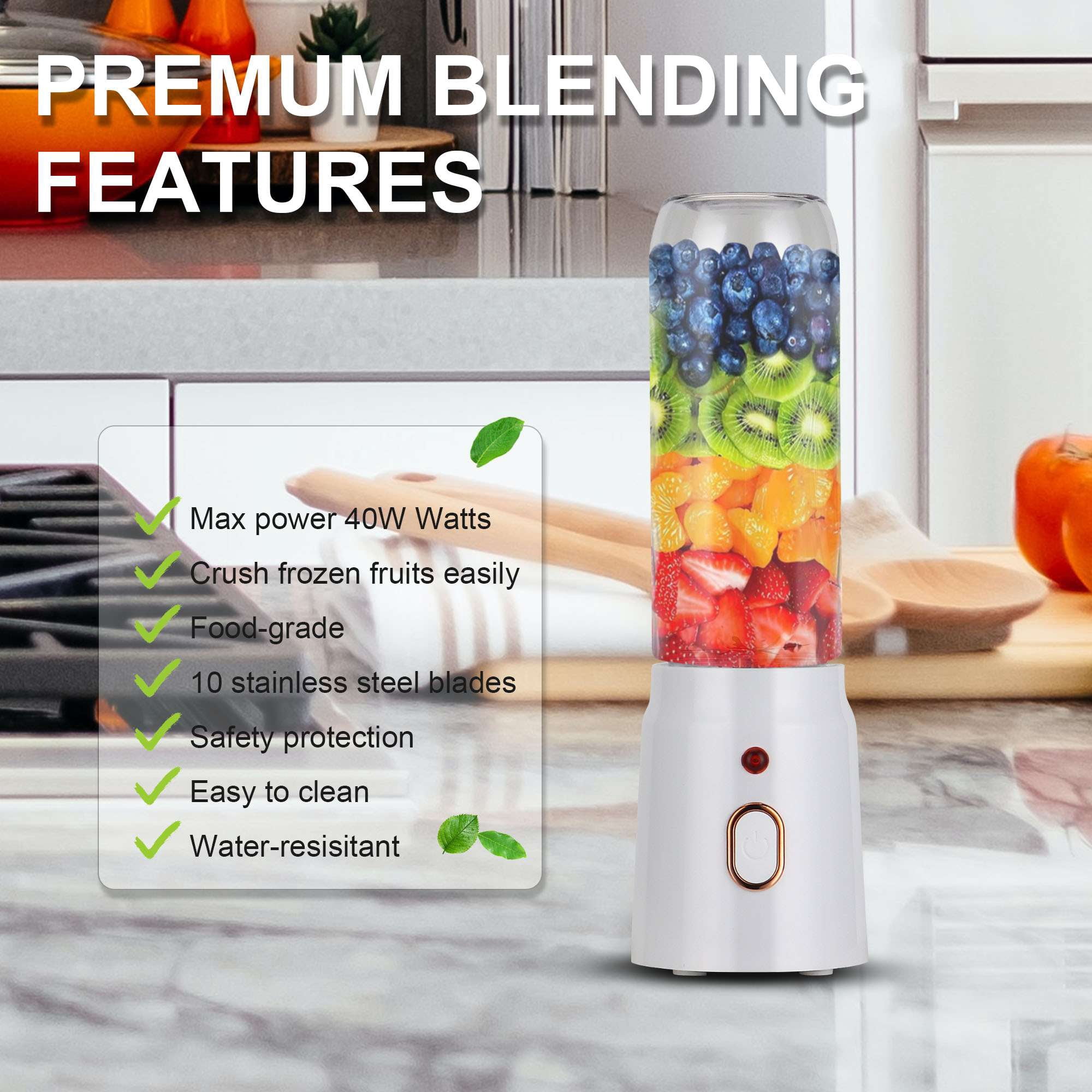 Luxtrada Portable Blender Personal Juicer Kitchen USB Rechargeable 1500mAh Large Battery with 8 Blades for Smoothies Shakes Baby Food and Proteins