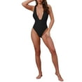 thumbnail image 2 of INSPIRE CHIC Women's Deep V Plunge Monokini Backless Bikini Set, 1 Piece Wide Strap Slimming Swimwear Bathing Suit Medium Black, 2 of 5