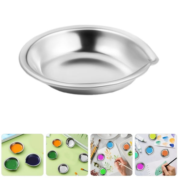 Hemoton 6pcs Stainless Steel Painting Tray Artist Paint Palette With Pour Spout Round Water Color Palette Portable Paint Tray Metal Painting Tray Watercolor Pans Empty