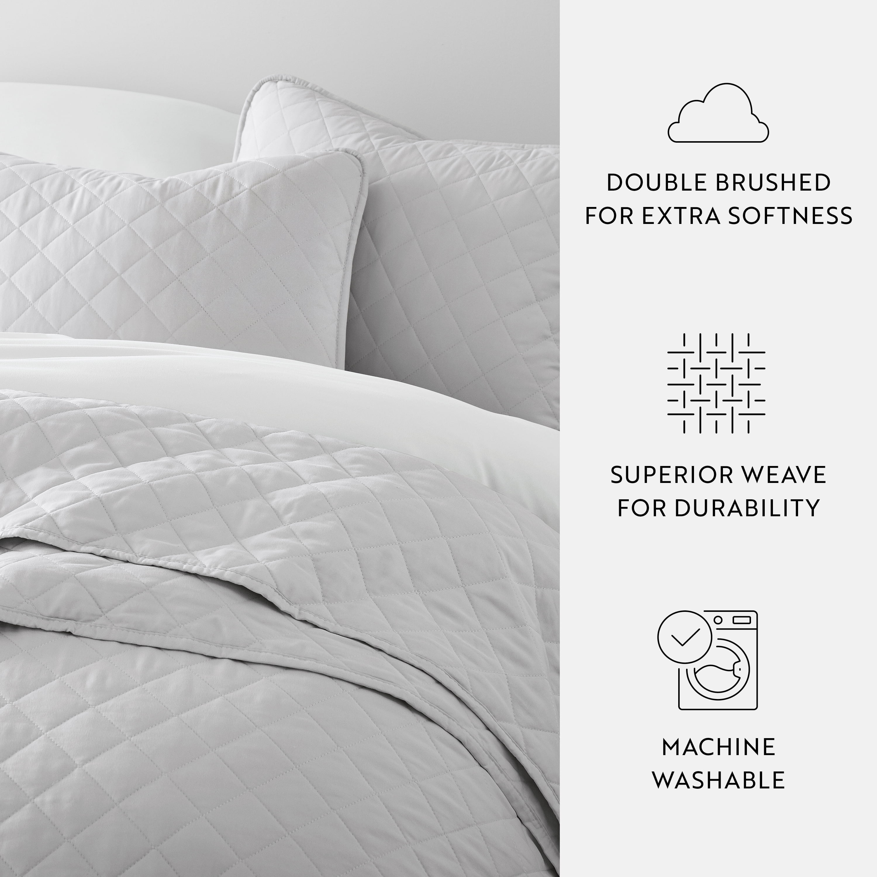Noble Linens 3-Piece Light Gray Diamond Quilt Set, Twin / Twin XL