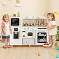 thumbnail image 1 of OLAKIDS Kids Kitchen Playset, Toddler Wooden Pretend Cooking Toy Set with Acrylic Drawing Board Ice Machine Dishwasher Cloth Drawer Stove Removable Sink Simulation Play Kitchen for Boys Girls, 1 of 10
