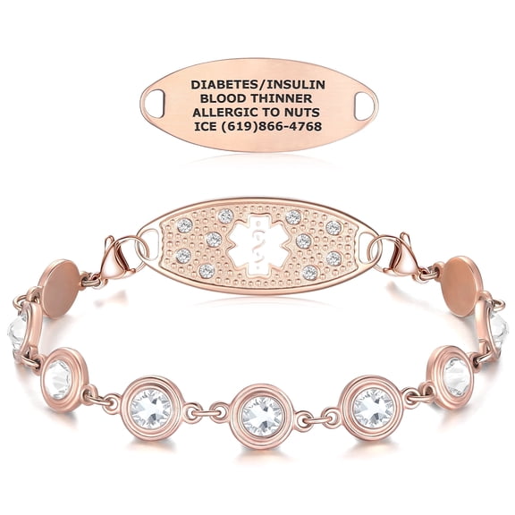 Divoti Medical Alert Bracelets for Women, Custom Engraved Brilliance Medical ID Bracelet — PVD Rose Gold/White / 7.0"