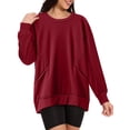 thumbnail image 6 of TKLPEHG Solid Color Crewneck Sweatshirts Women With Pocket Long Sleeve Loose Fit Tunic Sweatshirt Casual Pullover Fall Clothes (Wine,XL), 6 of 7
