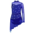 thumbnail image 3 of Doomiva Kids Girls Lyrical Dance Dress Asymmetric High-Low Mesh Skirted Leotard Rhinestone Figure Ice Skating Dress Royal Blue 12, 3 of 5