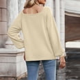 thumbnail image 4 of Oalirro Beige Womens Long Sleeve Tops Dressy Casual Crew Neck Solid Womens Casual Blouses, 4 of 5