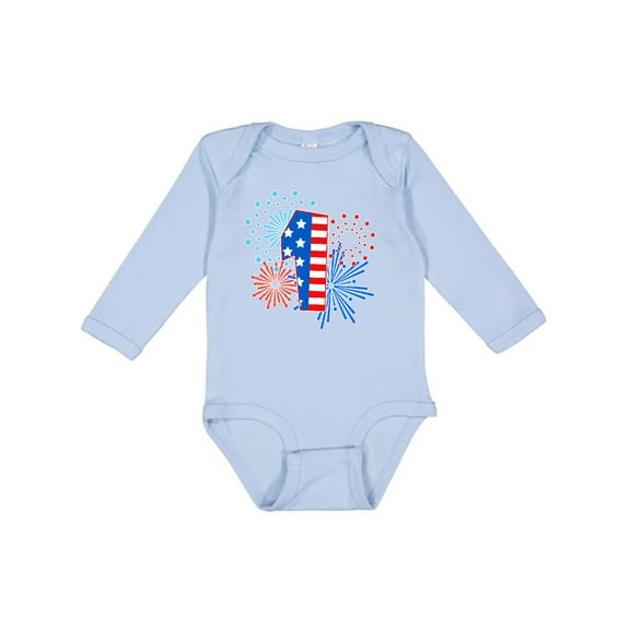 Inktastic First Birthday- Fourth of July fireworks Boys or Girls Long Sleeve Baby Bodysuit