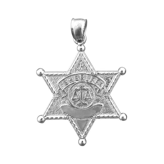 Rhodium Plated 925 Sterling Silver Sheriff Badge Pendant