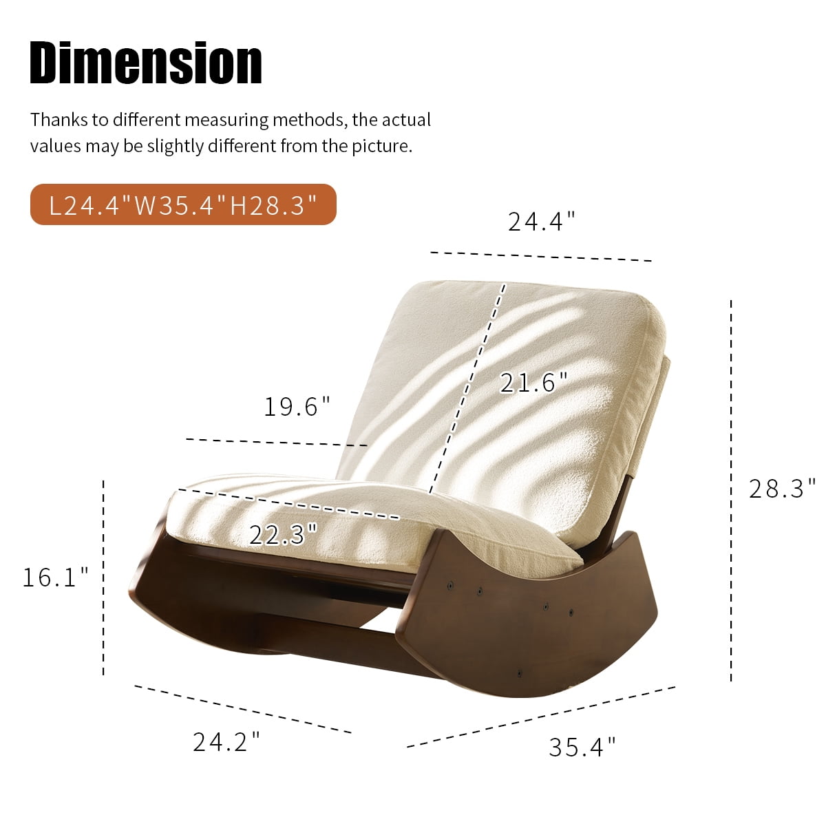 Royard Oaktree Rocking Chair with Solid Wood Base, Mid-Century Modern Upholstered Rocker Glider Chair Armless Accent Reading Chair for Bedroom, Living Room, Balcony, Office. (White)
