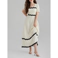 thumbnail image 2 of SUNSIOM Robe Longue d'Été pour Femmes, Col Carré, Manches Courtes Bouffantes, Fluide, Ligne A, 2 of 6
