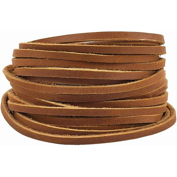 Genuine Flat Leather Cords 5m x 3mm x 2mm Top Grain Leather Strips Crazy Horse Cowhide String Rope Braiding Thread for Necklace Bracelets Lanyards Jewelry Making DIY Crafts Dark Goldenrod
