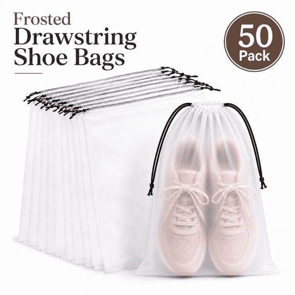 TAVENE 50 Pcs Large Clear Translucent Travel Shoe Bags Protable Shoes Pouch Storage Organizers with Rope Clear Drawstring Dust Bags for Storage for Packing Men and Women