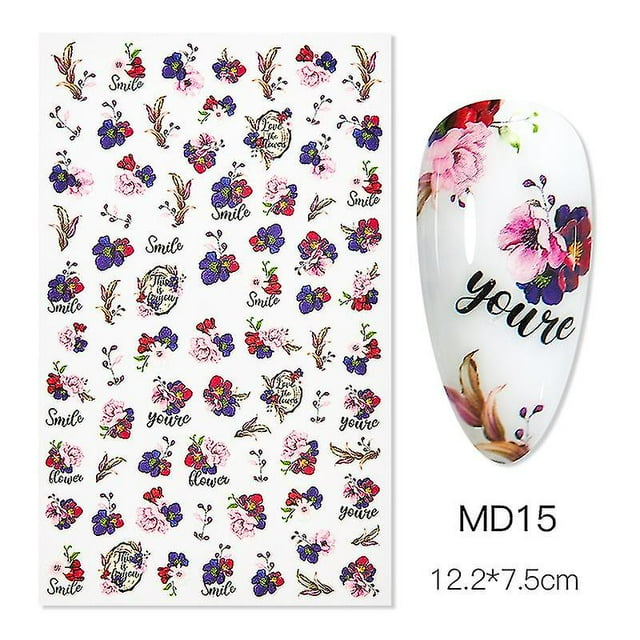 Abstract Face Nail Stickers Flower Leaf Butterfly Letter Color Block Decals Gel Polish Sliders Summer Spring Decor